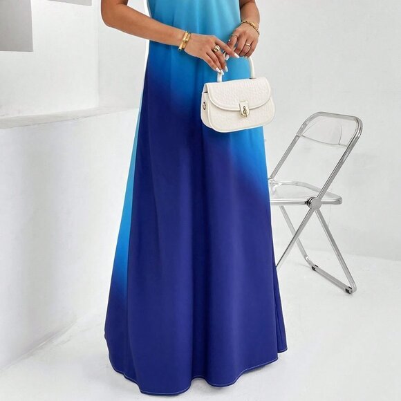 Blue Casual Womens Ombre One Shoulder Maxi Dress - Picture 3 of 5